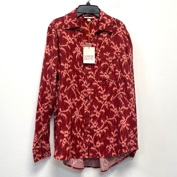 Knox Rose Women's Long Sleeve Button-Up Shirt S Red & Pink Abstract Pattern - Picture 2 of 6